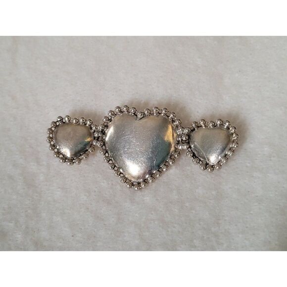 Sterling Silver 3 Heart beaded brooch/pin - Picture 3 of 4